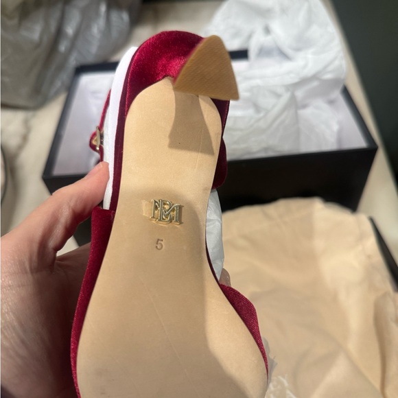 Badgley Mischka Red Velvet Heels with Embellished Buckle - Picture 6 of 7